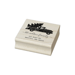 Süßer Weihnachtsbaum Vintage-LKW Rücksendeadresse Gummistempel
