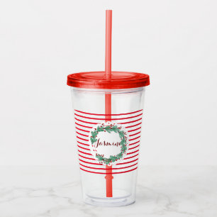 Süßer Weihnachtsbeerenkranz mit individuellem Mono Acryltrinkbecher