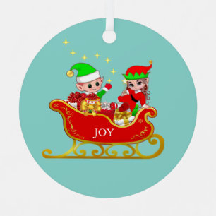 Süßer Weihnachtself auf einem Schlitten Ornament Aus Metall