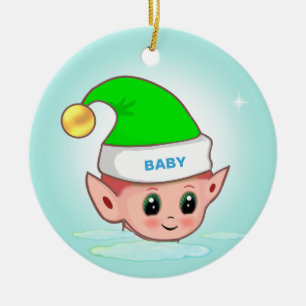 Süßer Weihnachtself auf hellblauer Keramik-Weihnac Keramik Ornament