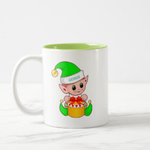 Süßer Weihnachtself & Editierbarer Genie-Text Zweifarbige Tasse