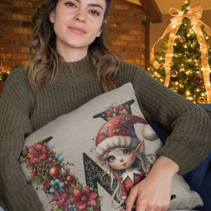 Süßer Weihnachtself Festlich W Faux-Braunleder Kissen