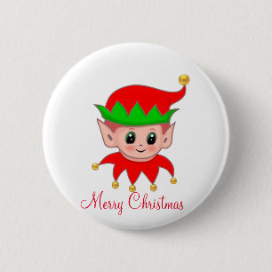 Süßer Weihnachtself & goldene Schlittenglocken Button