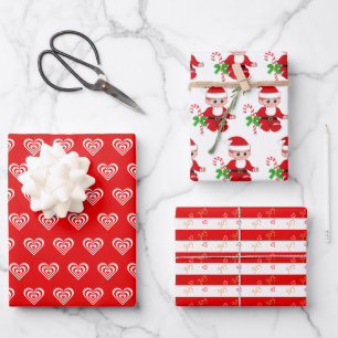 Süßer Weihnachtself, Herzen & rote und weiße Strei Geschenkpapier Set