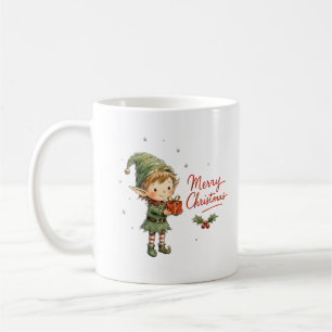 Süßer Weihnachtself mit Geschenkbox Kaffeetasse