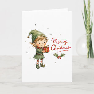 Süßer Weihnachtself mit Geschenkbox Karte