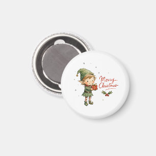 Süßer Weihnachtself mit Geschenkbox Magnet