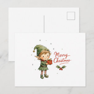 Süßer Weihnachtself mit Geschenkbox Postkarte