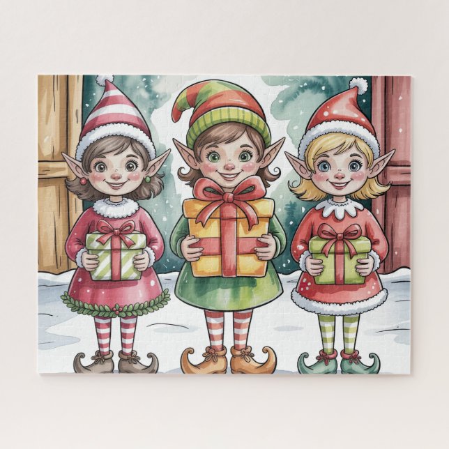 Süßer Weihnachtself mit Geschenken (Horizontal)