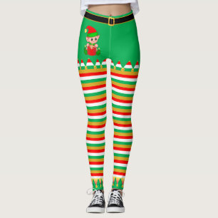 Süßer Weihnachtself & Schellen auf Gestreift Leggings