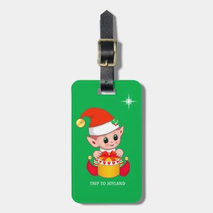 Süßer Weihnachtself & Stern auf Grün Gepäckanhänger