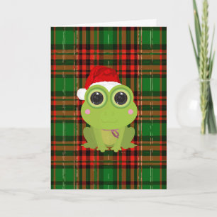Süßer Weihnachtsfrosch auf klassischem Grün als Fe Feiertagskarte