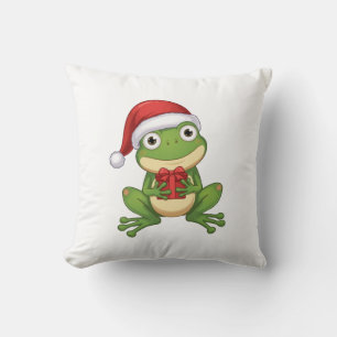 Süßer Weihnachtsfrosch mit Santa-Hut und Geschenk Kissen