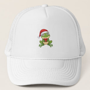 Süßer Weihnachtsfrosch mit Santa-Hut und Geschenk Truckerkappe