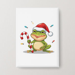 Süßer Weihnachtsfrosch mit Zuckerstange - Lustiger Button