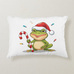 Süßer Weihnachtsfrosch mit Zuckerstange - Lustiger Dekokissen