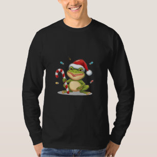 Süßer Weihnachtsfrosch mit Zuckerstange - Lustiger T-Shirt