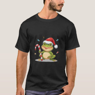 Süßer Weihnachtsfrosch mit Zuckerstange - Lustiger T-Shirt