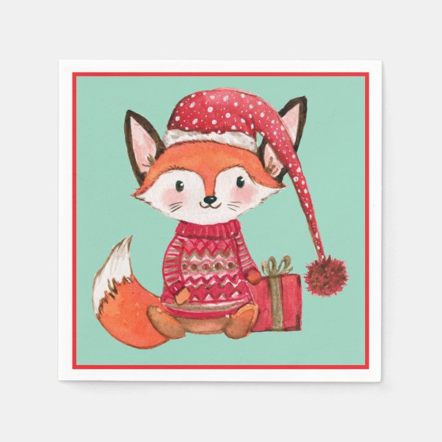 Süßer Weihnachtsfuchs im kuscheligen Pullover Serviette (Vorderseite)