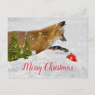 Süßer Weihnachtsfuchs und roter Schmuck Postkarte