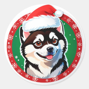 Süßer Weihnachtshund Festlicher Weihnachtskreis Runder Aufkleber