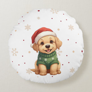 Süßer Weihnachtshund - Festlicher Welpe Weihnachte Rundes Kissen