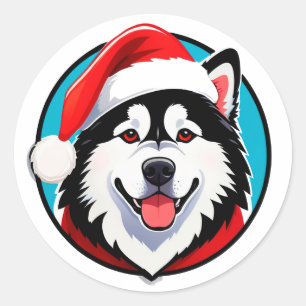 Süßer Weihnachtshund im festlichen Weihnachtskreis Runder Aufkleber