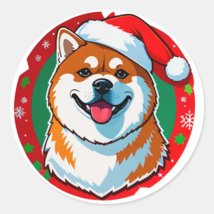Süßer Weihnachtshund im festlichen Weihnachtskreis Runder Aufkleber