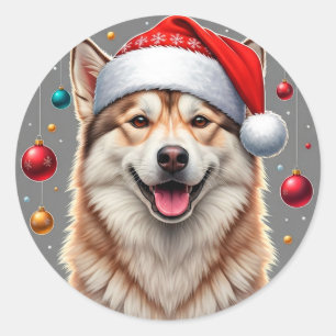 Süßer Weihnachtshund im festlichen Weihnachtskreis Runder Aufkleber