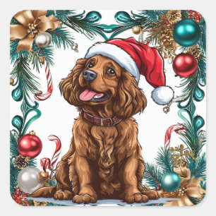 Süßer Weihnachtshund Quadratischer Aufkleber