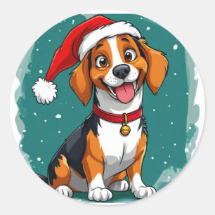 Süßer Weihnachtshund Runder Aufkleber