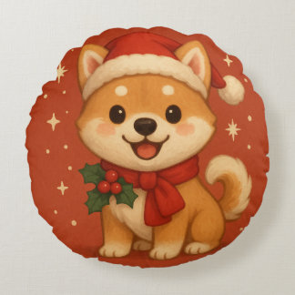 Süßer Weihnachtshund Rundes Kissen