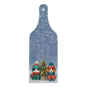 Süßer Weihnachtshund und Kätzchen Schneidebrett