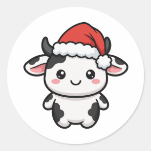 Süßer Weihnachtskuh-Santa Runder Aufkleber