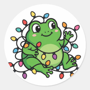 Süßer Weihnachtslicht-Frosch-Aufkleber Runder Aufkleber