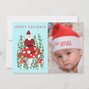 Süßer Weihnachtsmann auf Pilz INDIVIDUELLE FOTO We Karte