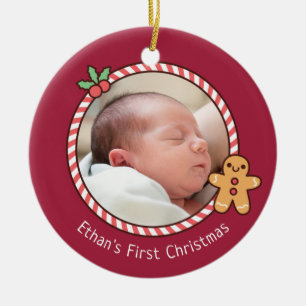 Süßer Weihnachtsmann-Baby-Foto für das erste Weihn Keramik Ornament