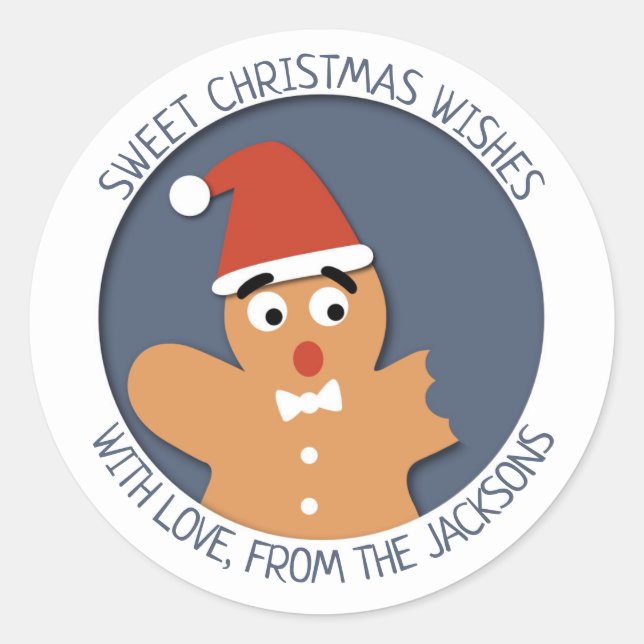 Süßer Weihnachtsmann Cartoon gebissen Lebkuchen Ma Runder Aufkleber (Vorderseite)