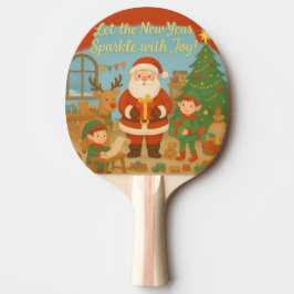 Süßer Weihnachtsmann & Elfen Neujahrs-Grußkarte Tischtennis Schläger