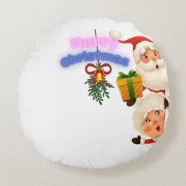 Süßer Weihnachtsmann & Frau Claus Frohe Weihnachts Rundes Kissen