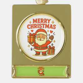 Süßer Weihnachtsmann - Frohe Weihnachten Banner-Ornament Gold