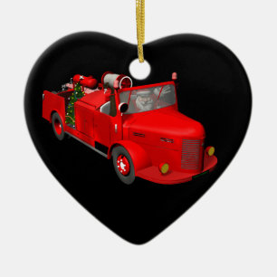 Süßer Weihnachtsmann in der Feuerwehrdrehleiter Keramik Ornament