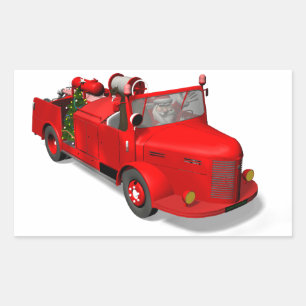 Süßer Weihnachtsmann in der Feuerwehrdrehleiter Rechteckiger Aufkleber