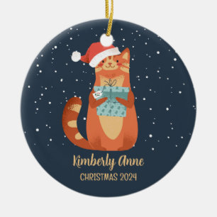 Süßer Weihnachtsmann-Katzchen Weihnachten Schnee W Keramik Ornament