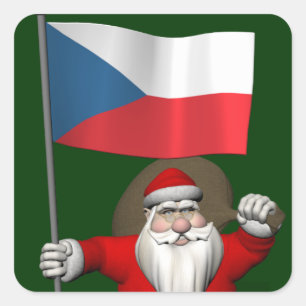 Süßer Weihnachtsmann mit der Flagge der Tschechisc Quadratischer Aufkleber