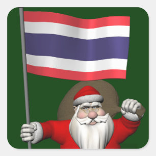 Süßer Weihnachtsmann mit der Flagge Thailands Quadratischer Aufkleber
