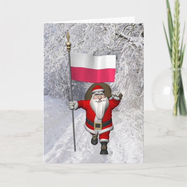 Süßer Weihnachtsmann mit Flagge Polens Feiertagskarte (Vorderseite)