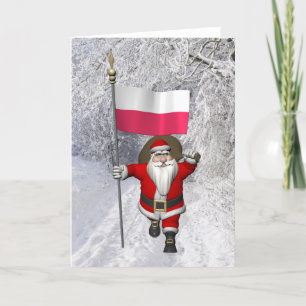 Süßer Weihnachtsmann mit Flagge Polens Feiertagskarte