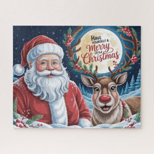 Süßer Weihnachtsmann mit fröhlichen Weihnachtsrent