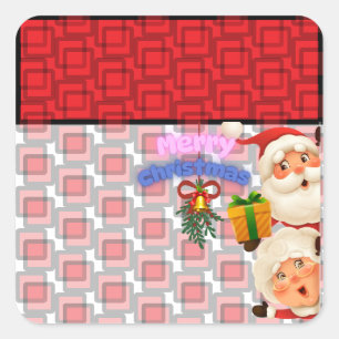 Süßer Weihnachtsmann & Mrs. Claus Frohe Weihnachts Quadratischer Aufkleber